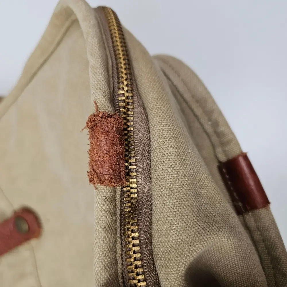 Canvas & Leather Travel‎ Bag Tote Bag Tan Brown Zip Around Adjustable Crossbody